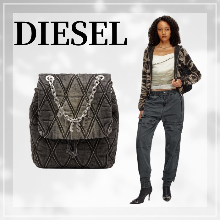 DIESEL☆ Charm-D S-Backpack in Argyle quilted denim ブラック