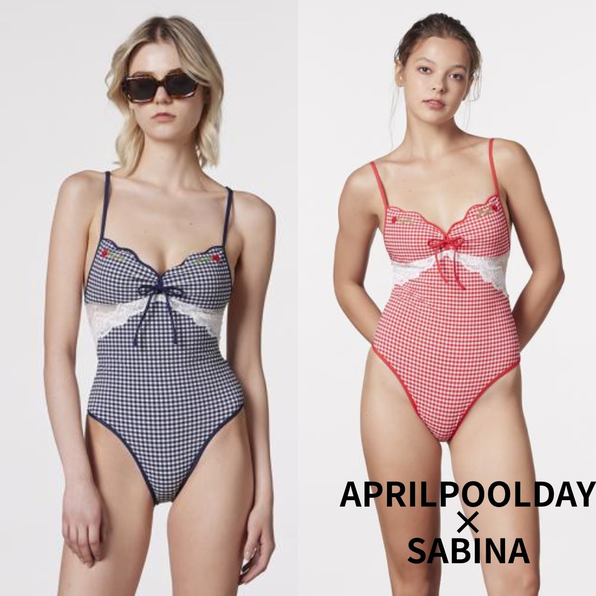 APRILPOOLDAY×SABINAコラボ ギンガムチェックワンピース水着