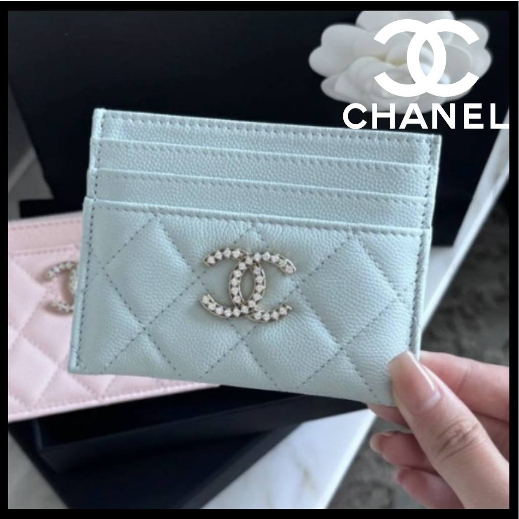 【ロゴが可愛い♪】CHANEL カードケース カーフスキン&ストラス