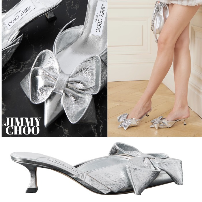sale【Jimmy Choo】『Staz 50』メタリックレザーパンプス リボン