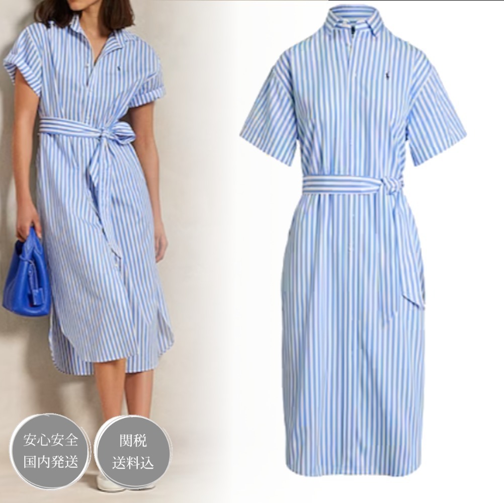 POLO RALPH LAUREN ポロ BELTED STRIPED COTTON シャツ ドレス