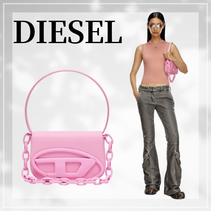 DIESEL ☆ 1DR-Iconic shoulder bag in matte leather ピンク