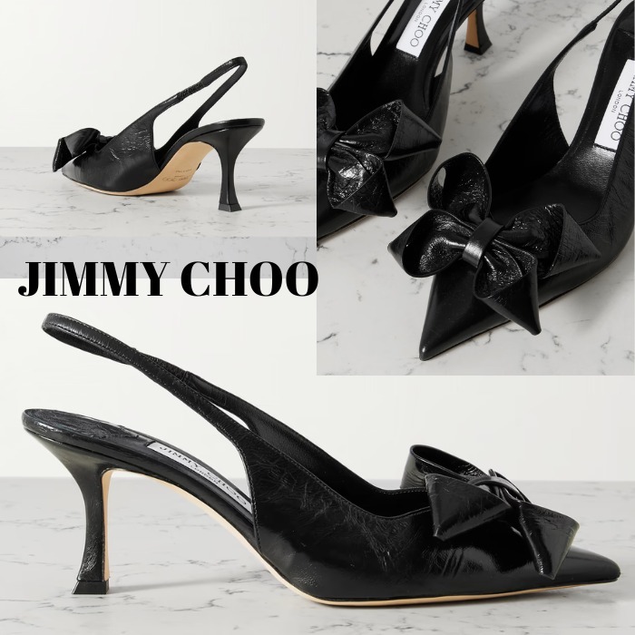【Jimmy Choo】『Staz70』レザー スリングバックパンプス リボン