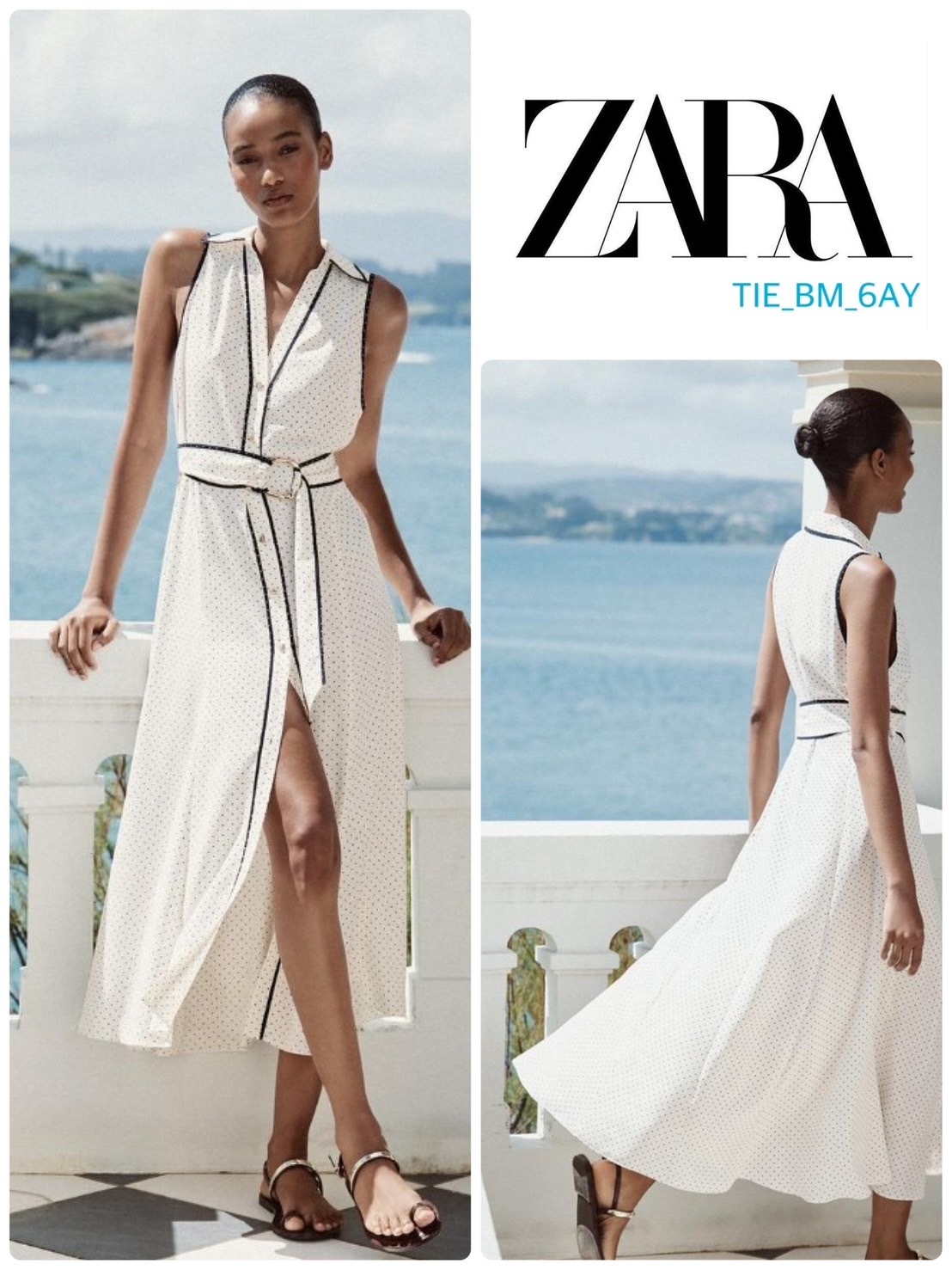 スペイン発送 ZARA ポルカドットミディシャツドレス カジュアル