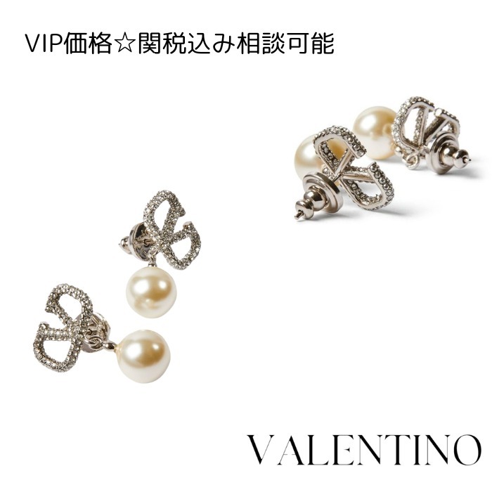 VIP価格☆VALENTINO ピアス Vロゴ クリスタル パール