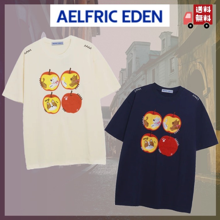 【大人気】Aelfric Eden★刺繍カートゥーンアップルTシャツ