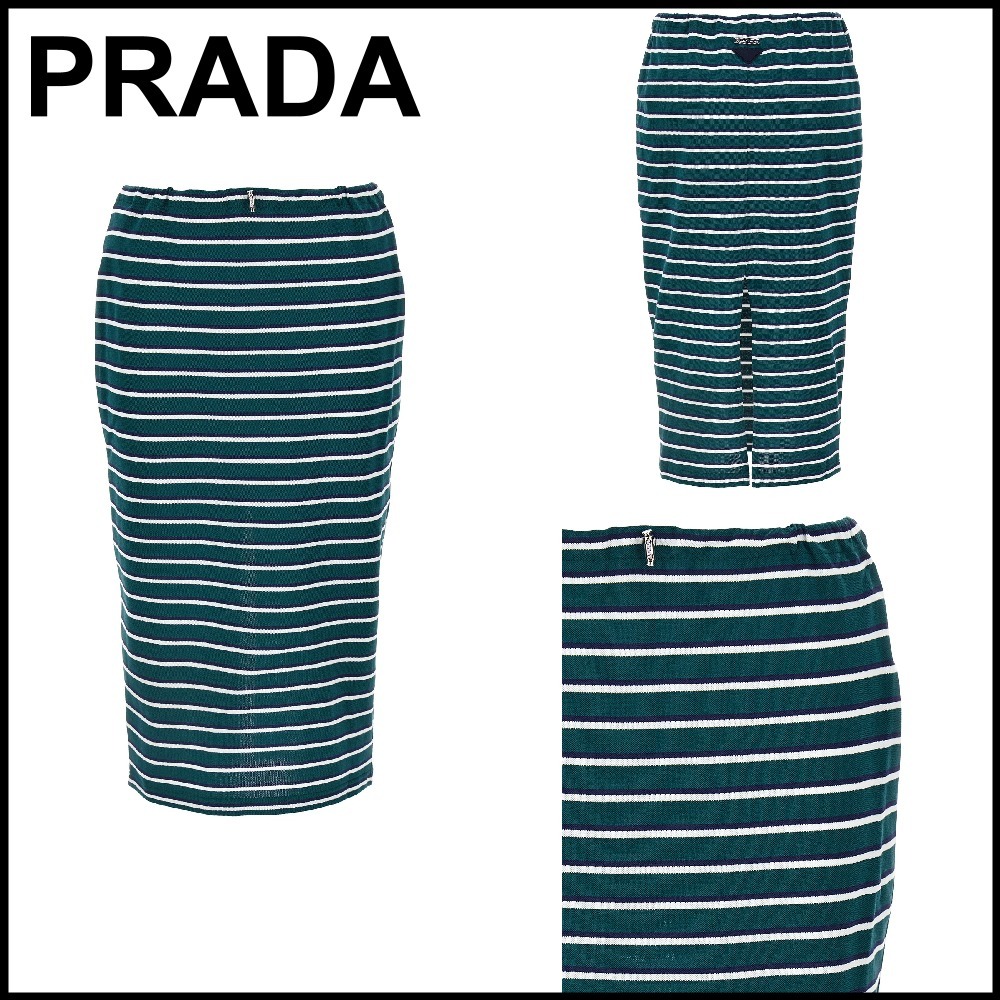 【PRADA】ストライプ スリット ミディスカート☆SALE中♪