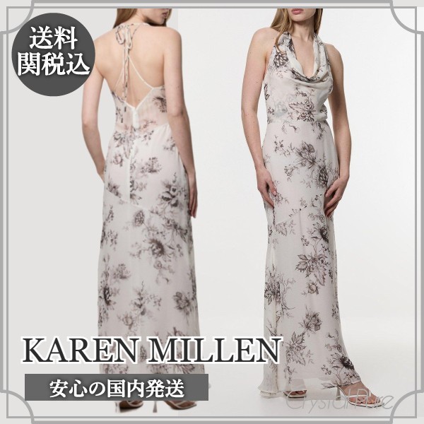 【KAREN MILLEN】ジョーゼット 花柄 ホルターネックワンピース