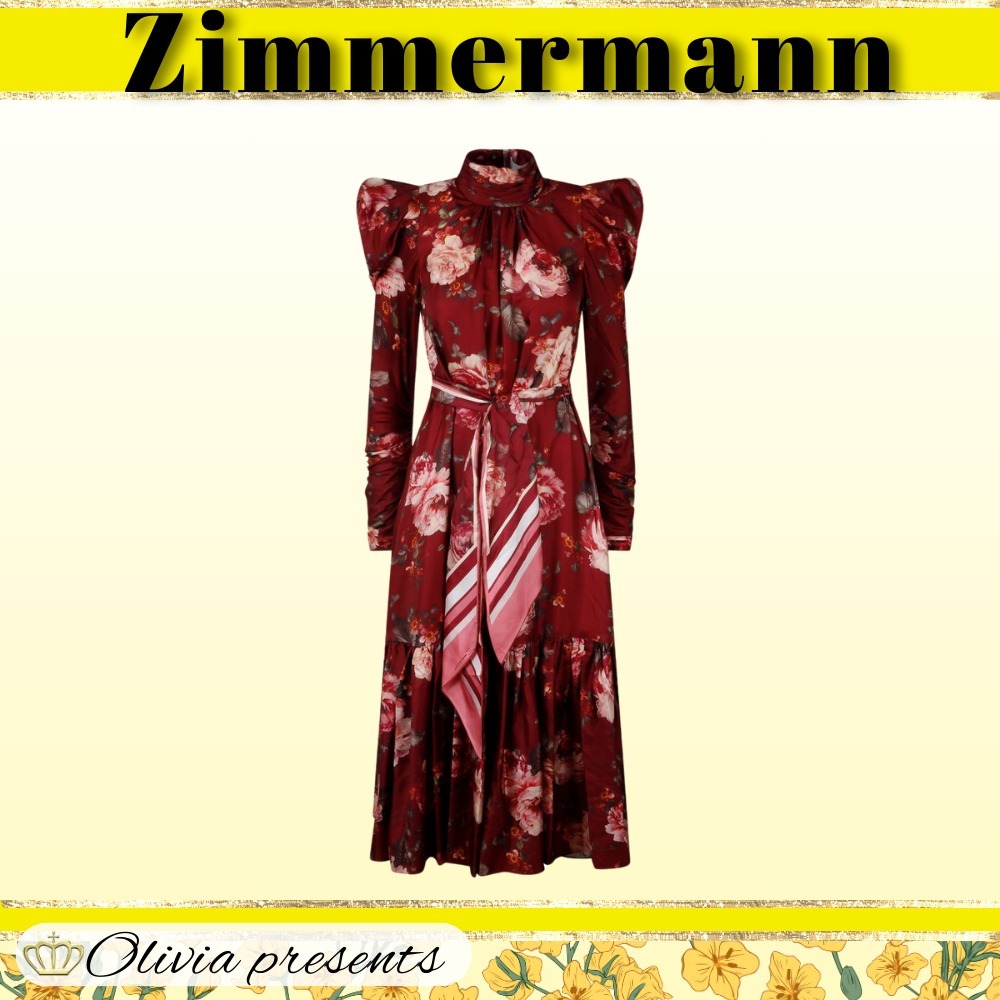 【Zimmermann】フローラル プリント シャーリング ミディ ドレス