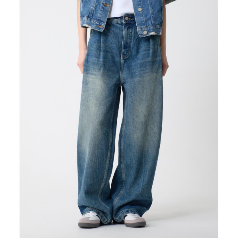 ◆UNKNOWN PLANET◆ Vintage one-tuck wide denim pants sand bl