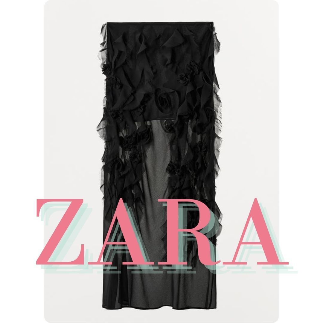 ZARA フローラルエンボス加工ミディスカート 7521/905
