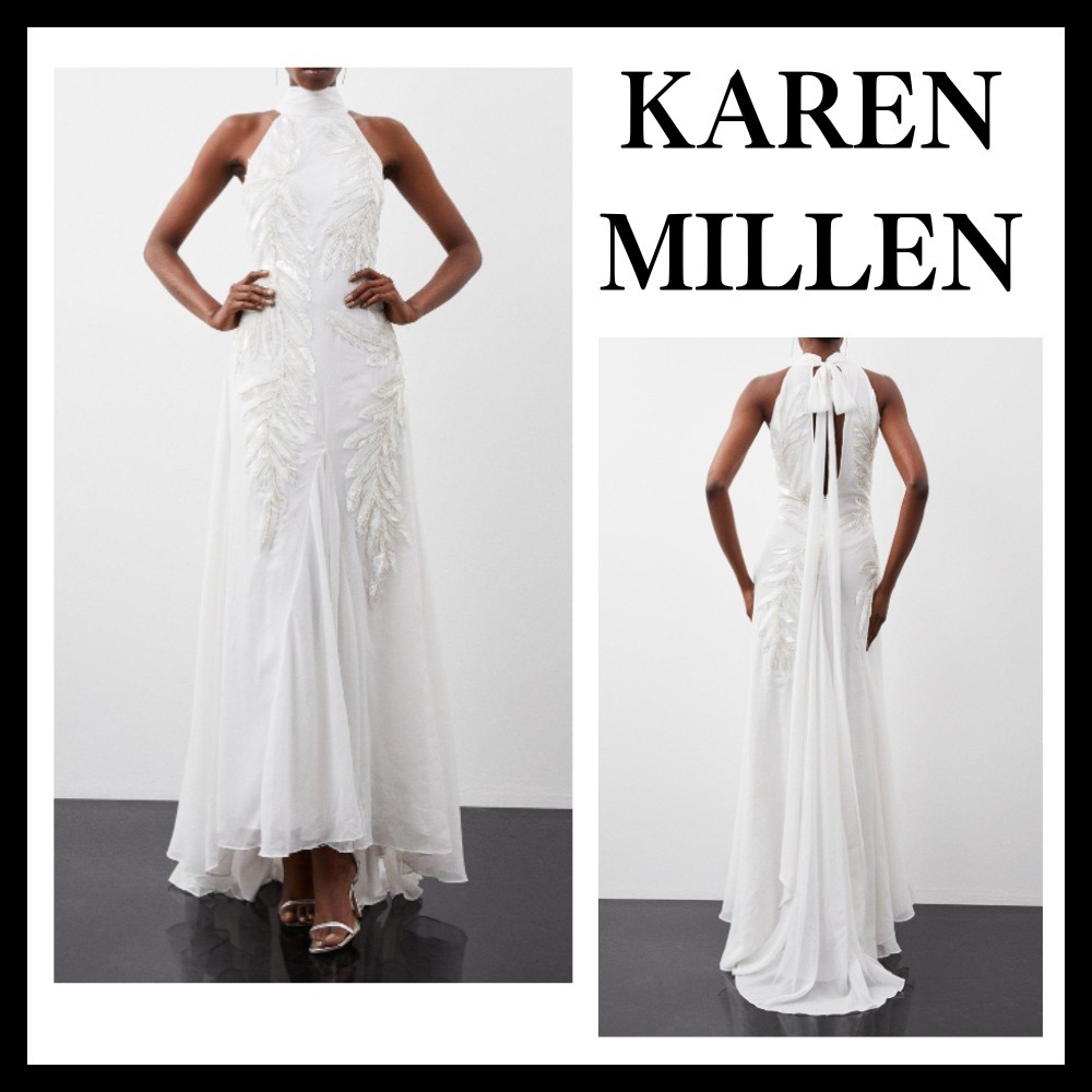 ◆KAREN MILLEN◆ ホルターネック スパンコールディテールドレス