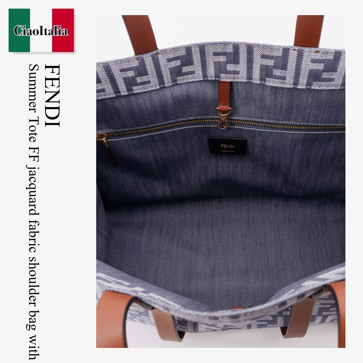 ショルダーバッグ・ポシェット Fendi Summer Tote Ff Jacquard Fabric Shoulder Bag With Fring