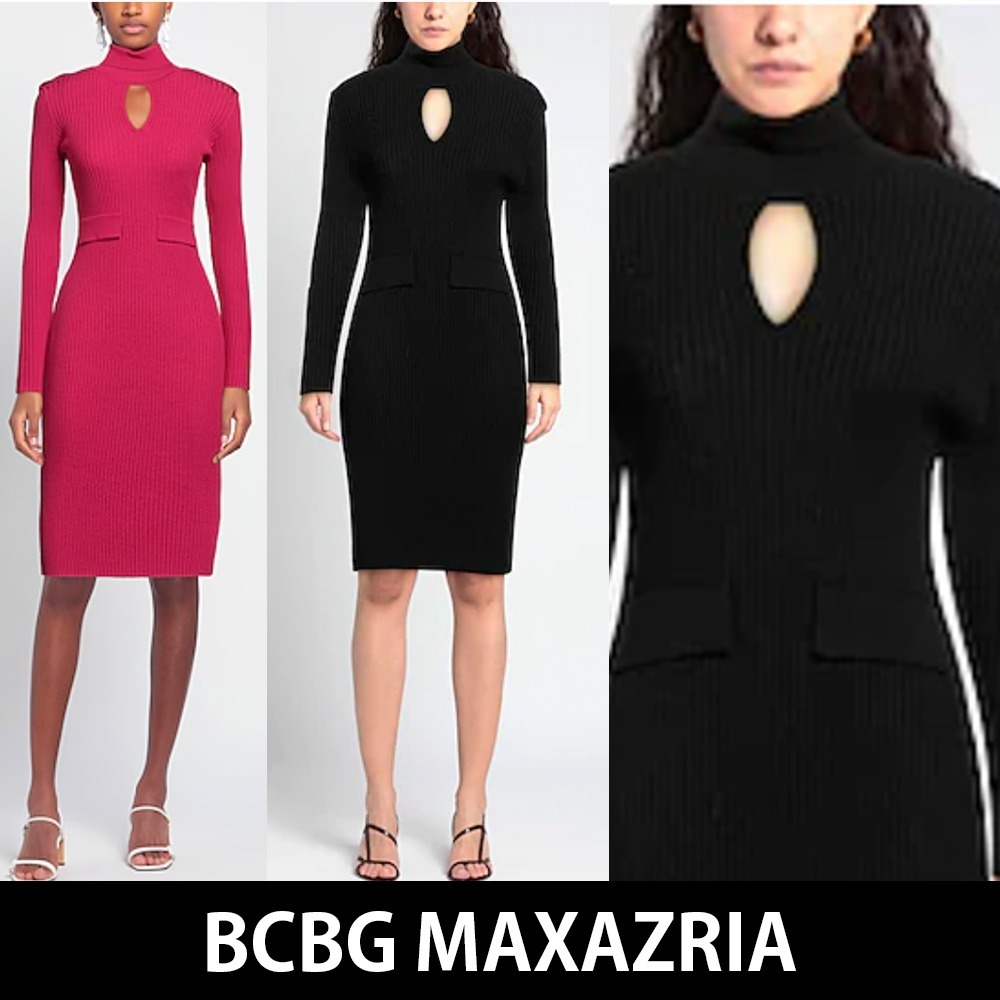 BCBGMAXAZRIA タートルネック カットアウト リブニットドレス