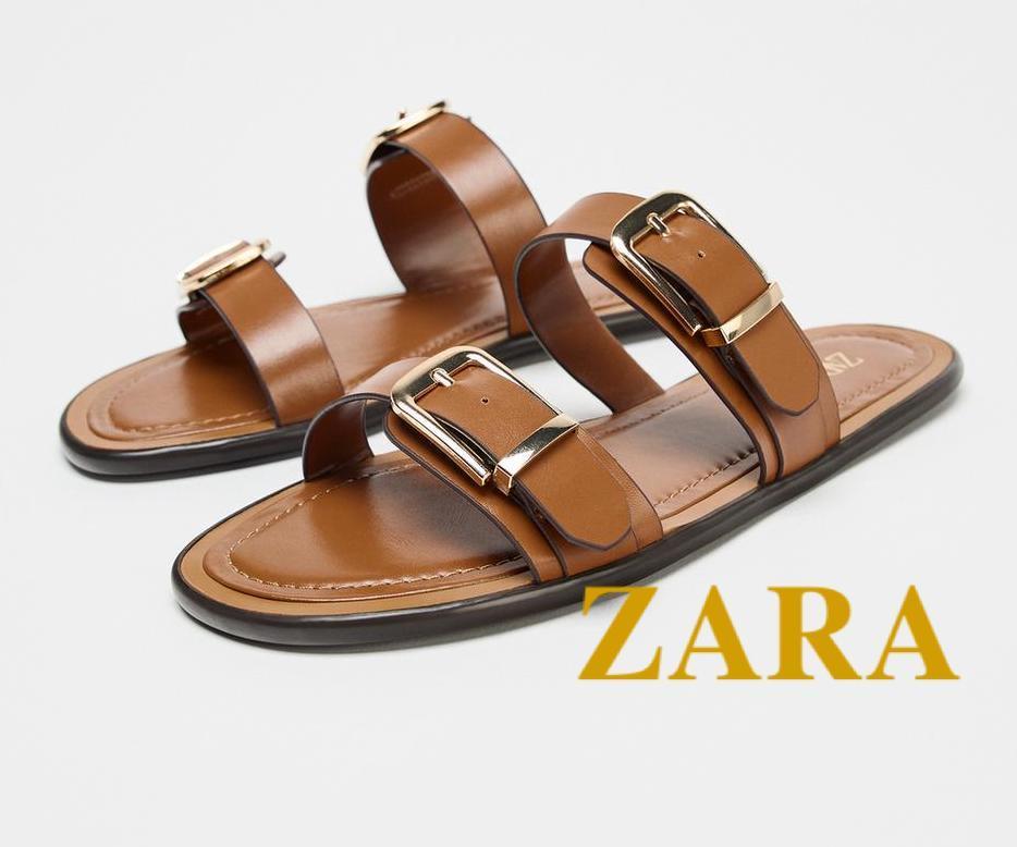 ☆ドイツ発*ZARA*新作*ダブルバックルフラットサンダル/BR☆