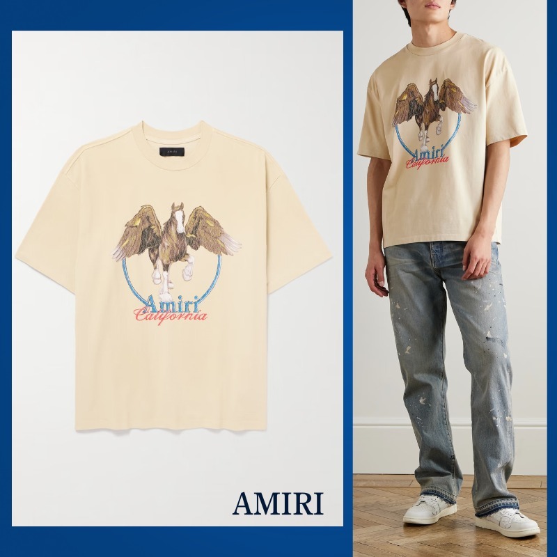ダメージ加工プリントコットンジャージーTシャツ