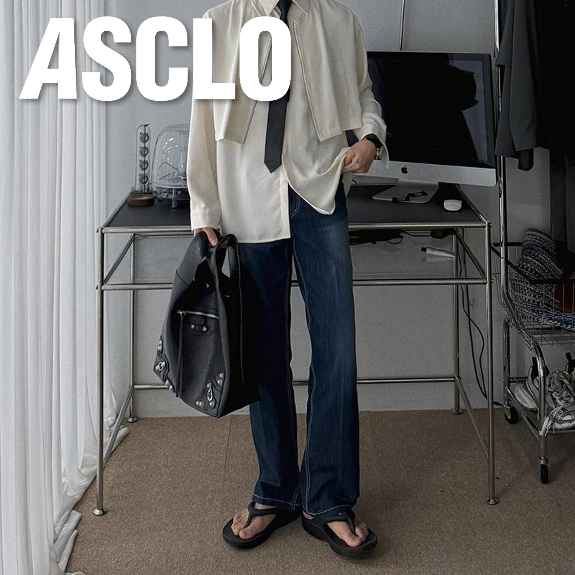 デニム・ジーパン ASCLO Coolever Crease Semi Wide Denim Pants (3color)