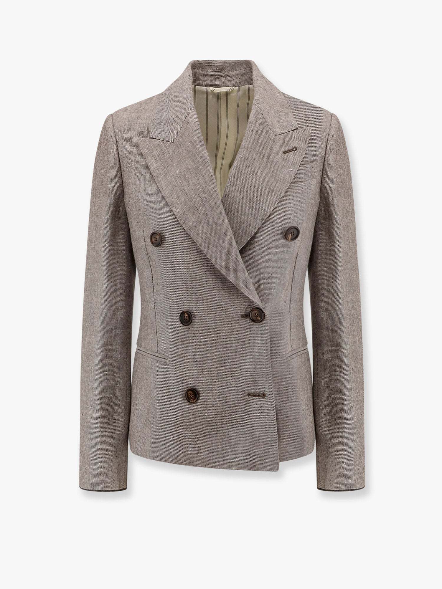 アウターその他 BRUNELLO CUCINELLI Double-breasted hemplinen blazer Marrone
