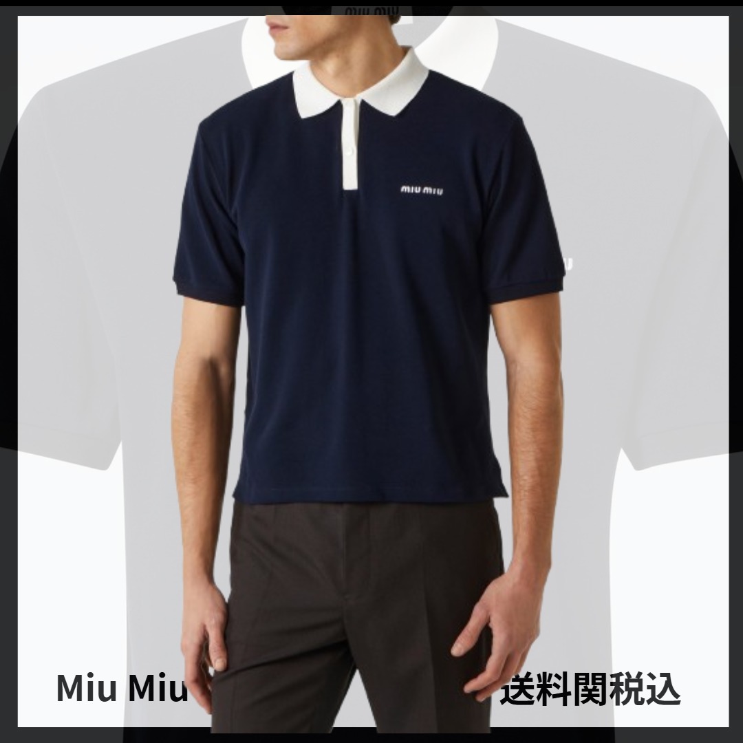 送料関税込★Miu Miu★ロゴ入 クロップド丈 コットン ポロシャツ