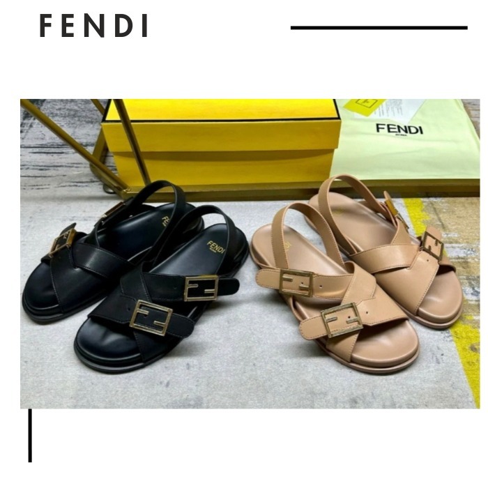 FENDI●バゲットFFロゴ付きエレガントなクロスレザーサンダル