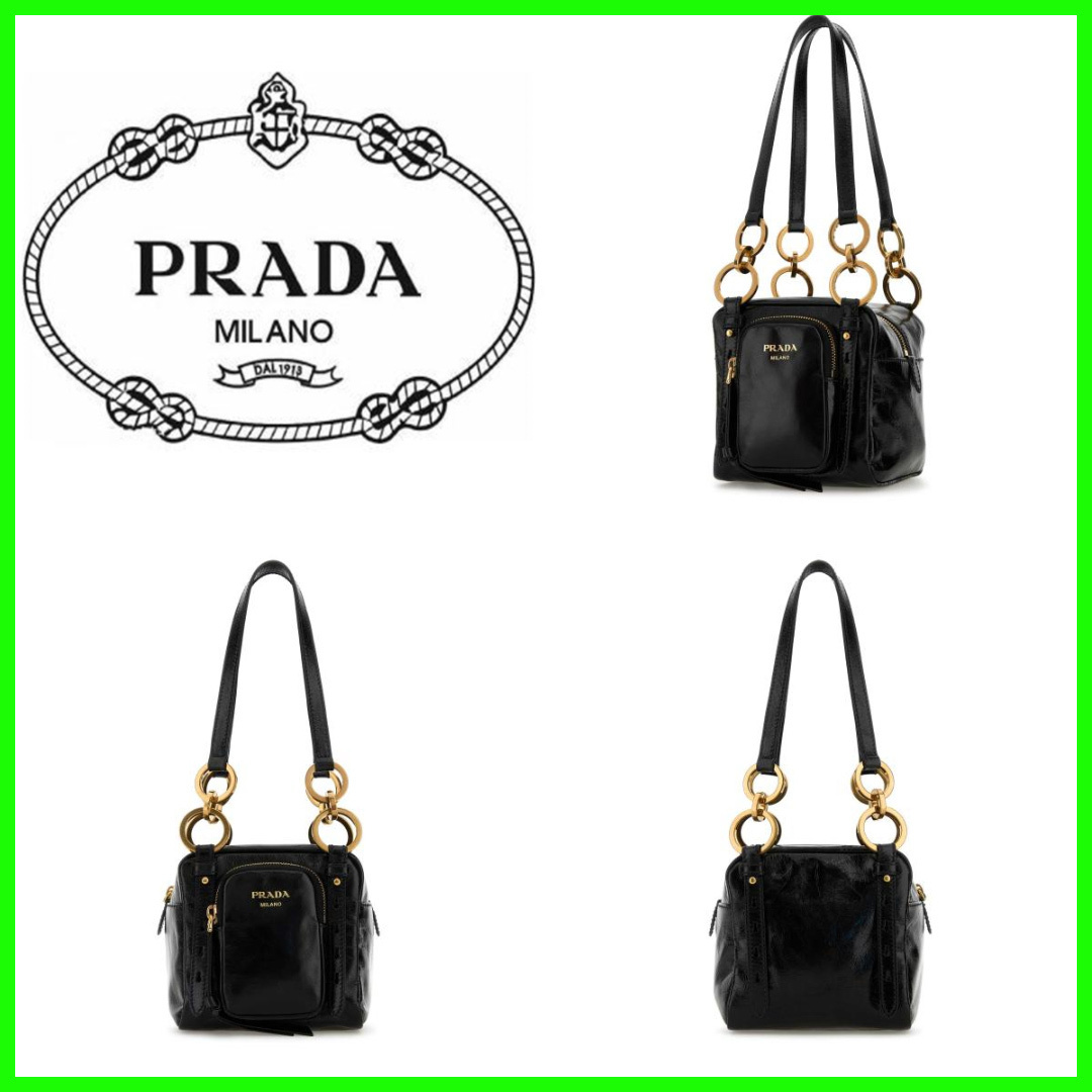 ★PRADA Dangle Leather Top-Handle Mini-Bag Black★