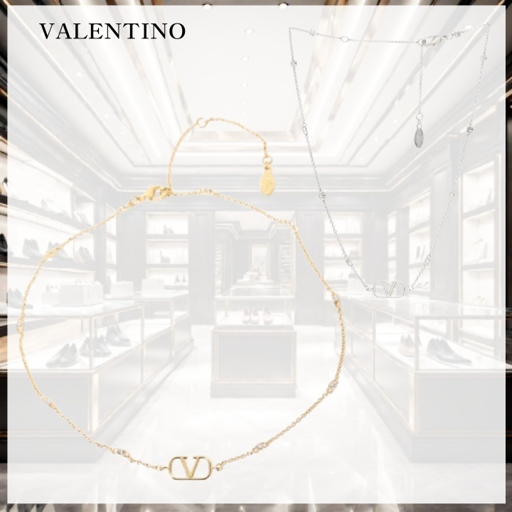 【VALENTINO】Vロゴ スワロフスキー チェーン ネックレス