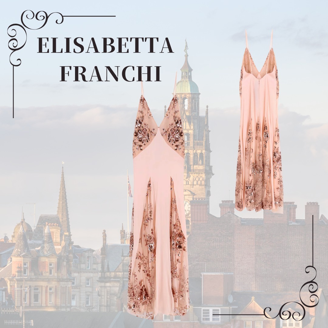 【ELISABETTA FRANCHI】ドレス シルク ラインストーン ピンク