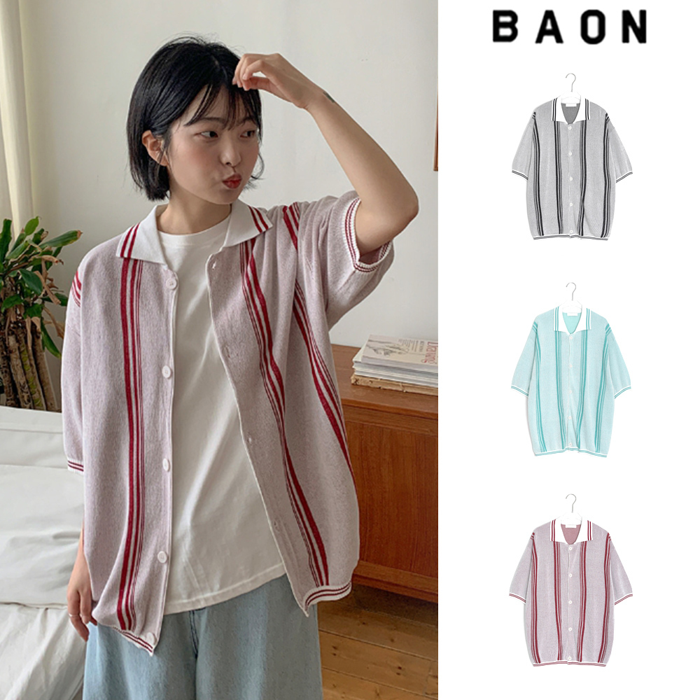 【BAON】[unisex] Hookend Summer Stripe Short Sleeve Cardigan