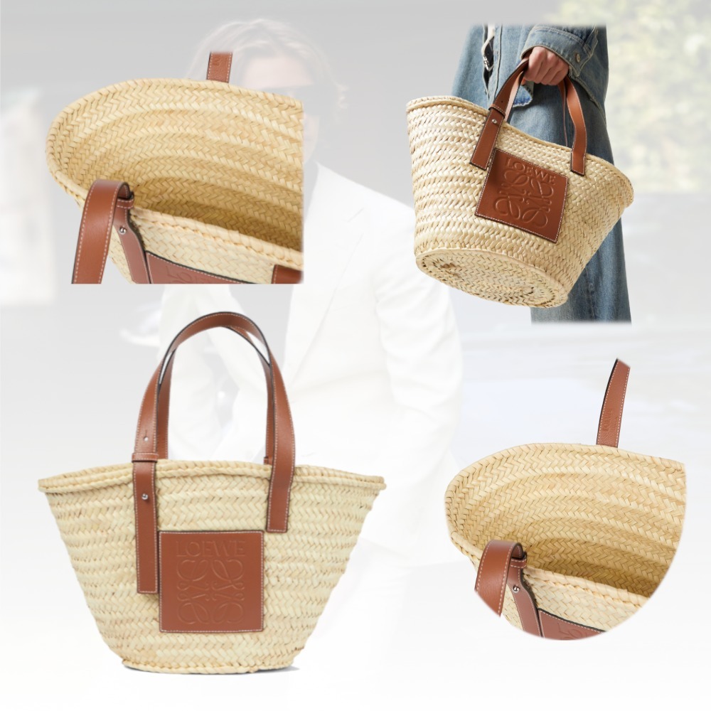 【LOEWE】Leather-trimmed basket bag トリム レザー バッグ