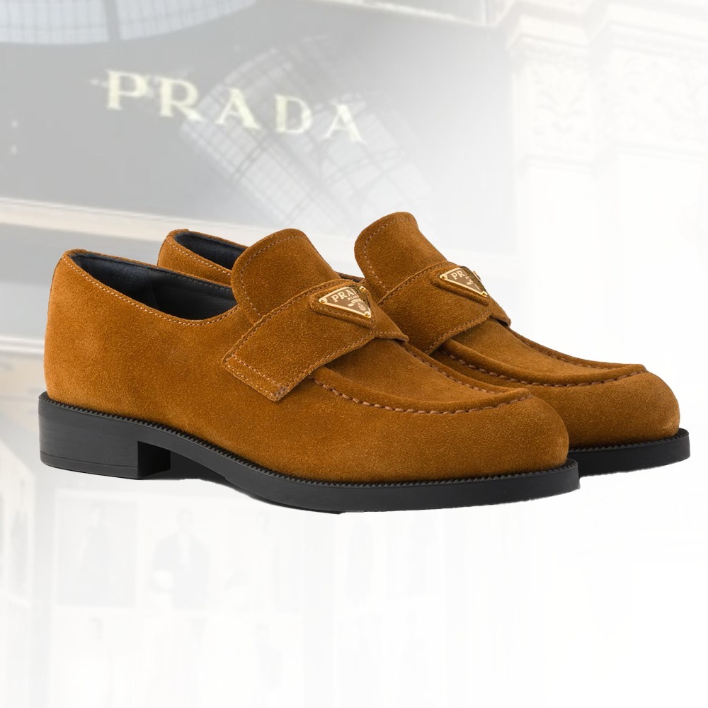 【カーフレザー】PRADA モカシン スエードローファー コニャック