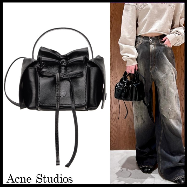 関税送料込◆Acne Studios◆リボン付き ミニバッグ 黒 ブラック