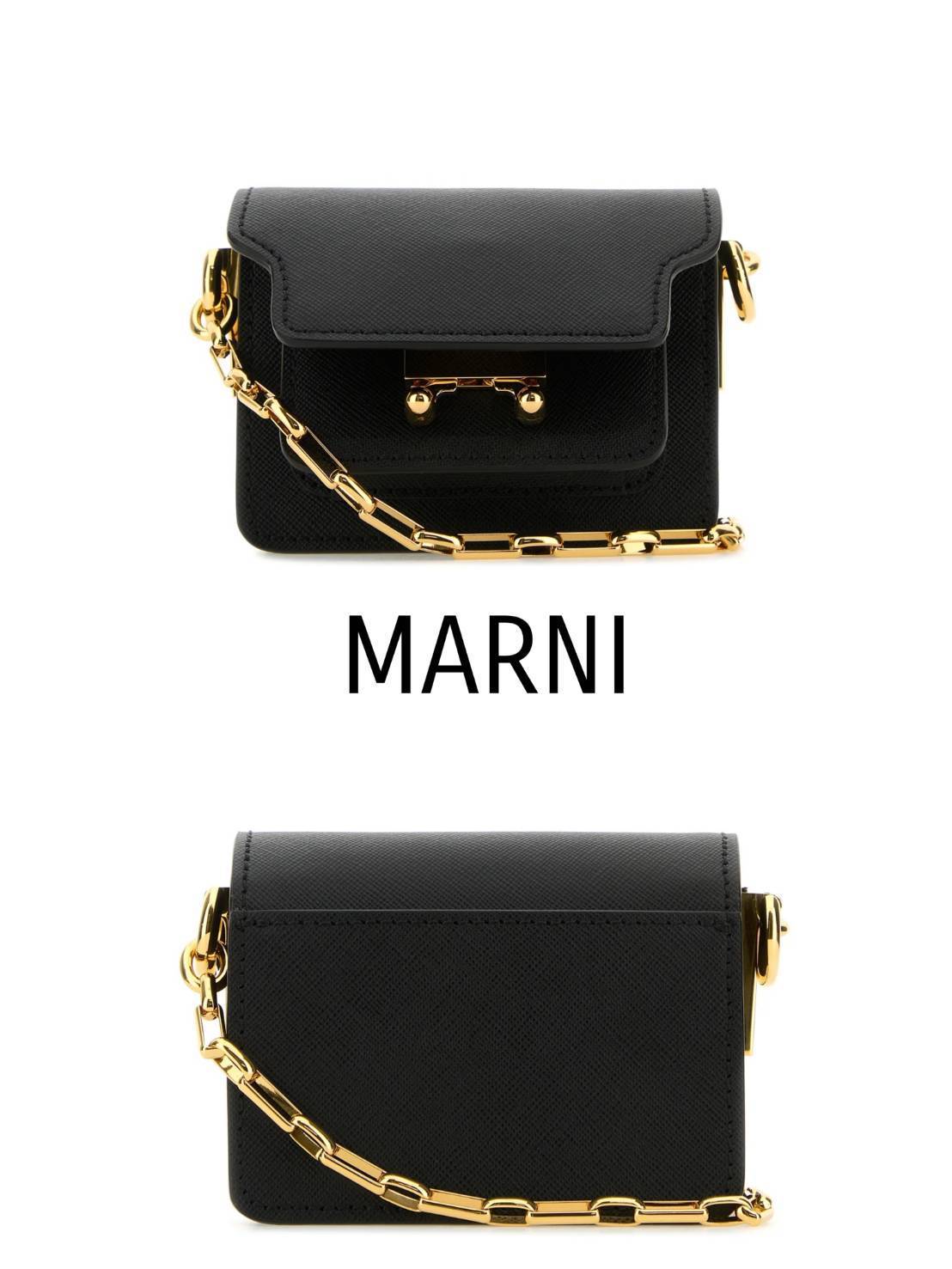 MARNI ブラックレザーマイクロトランクE/Wクロスボディバッグ