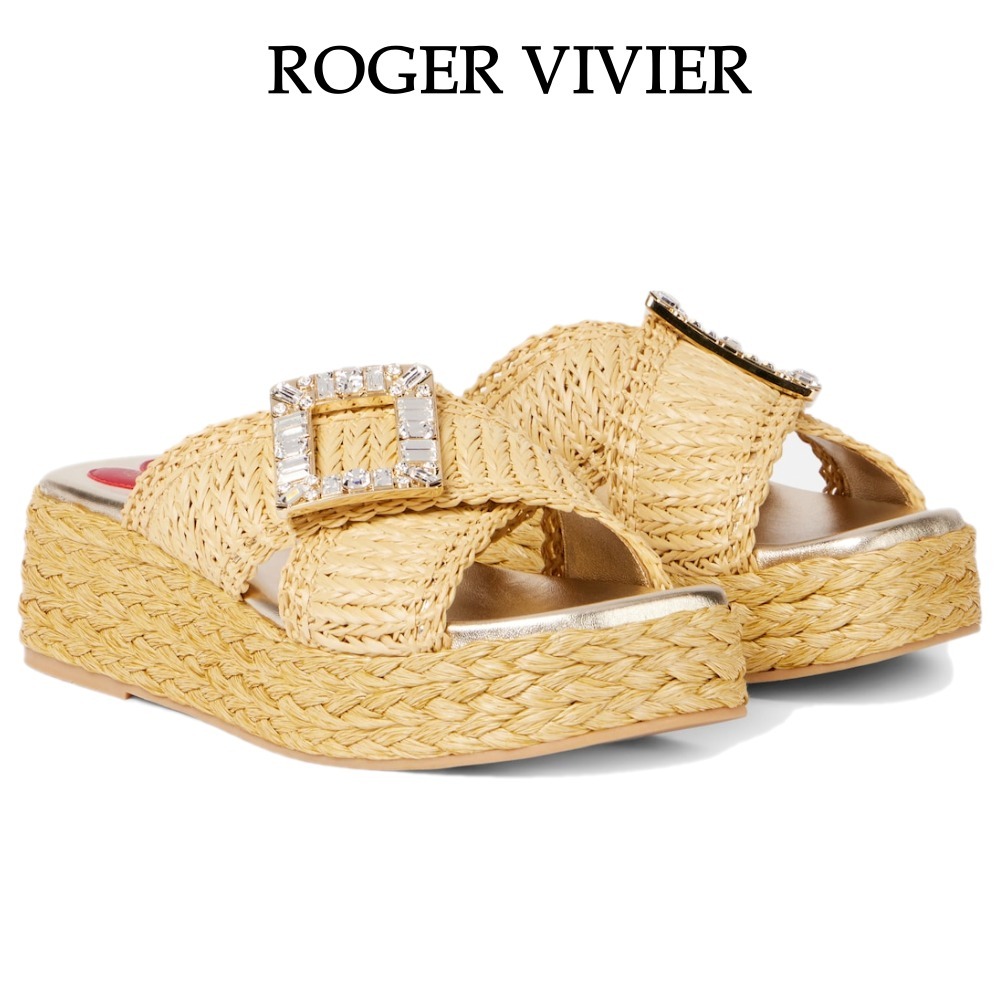 【Roger Vivier】装飾ラフィアエスパドリーユスライド