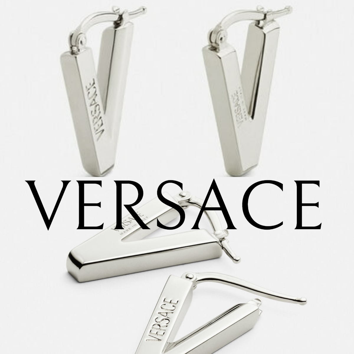 ペアルックにも*VERSACE*シンプル Vロゴ シルバーピアス