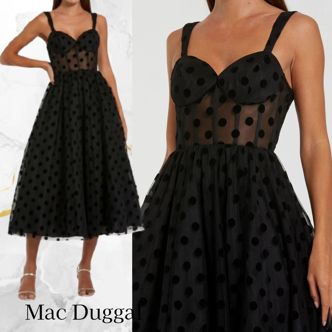 Mac Duggal☆ドット ビスチェ Aライン ミディドレス