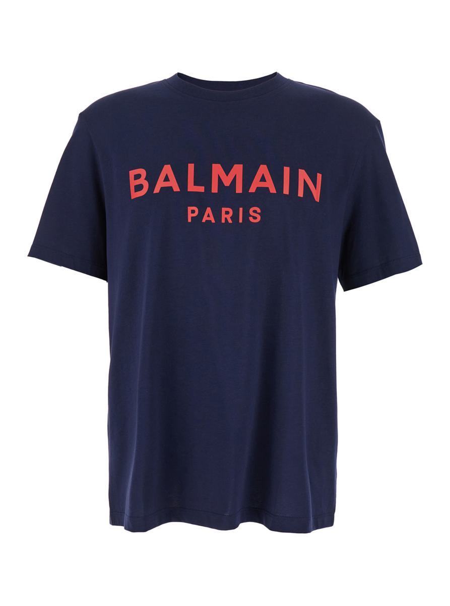 【関税＆送料込み】Balmain Blue Crewneck T-Shirt With Logo