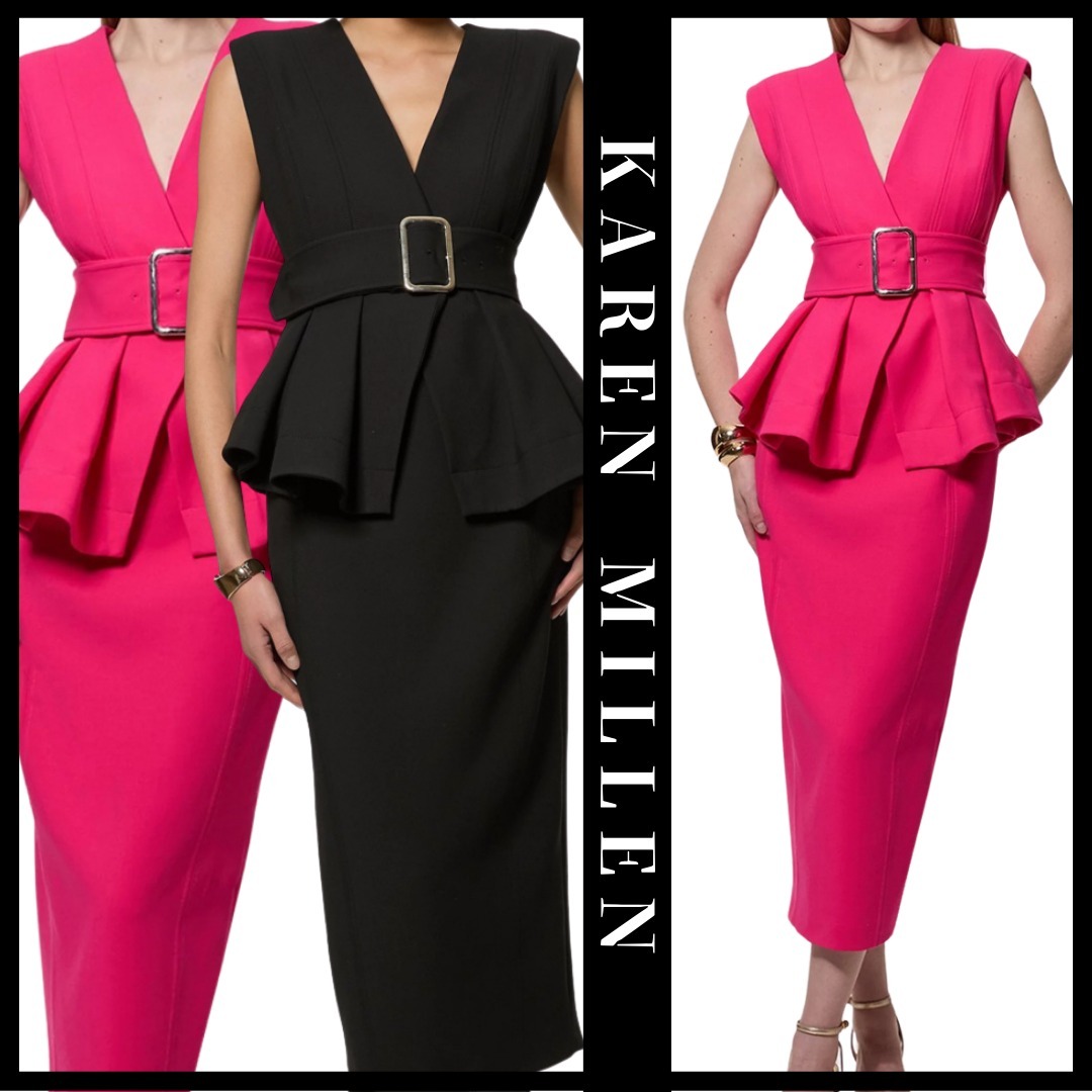 KAREN MILLEN 日本未入荷 ペプラム ベルト フリル マキシドレス