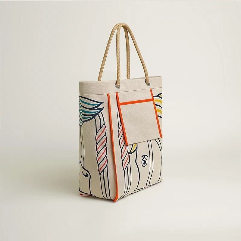 《HERMES》Hキャンバス ビーチバッグ クアドリッジプリント