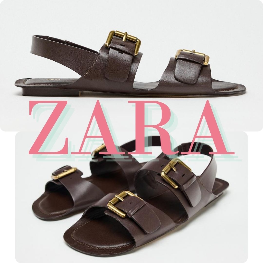 ZARA バックル付きレザーサンダル 1611/510