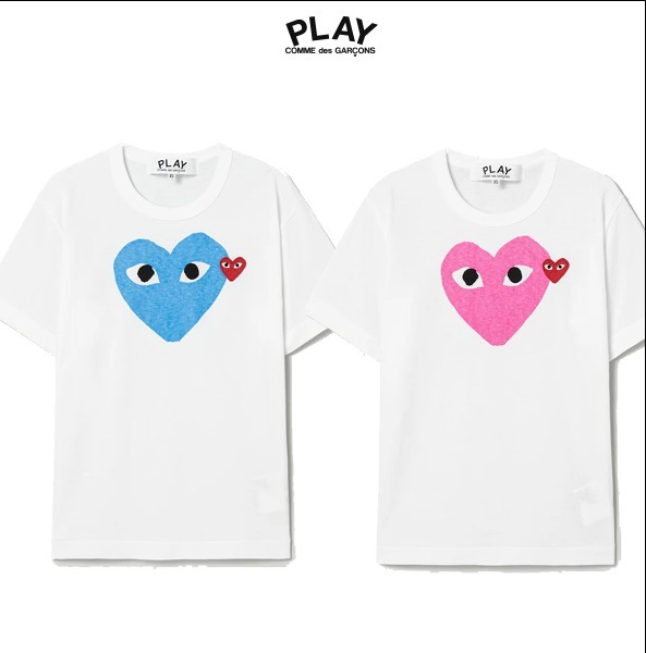 PLAY COMME des GARCONS★Red Wappen Pastel Heart Print T