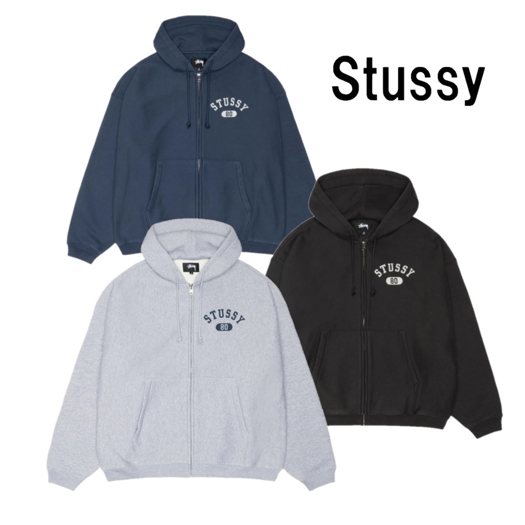 日本完売【STUSSY】VARSITY ZIP HOODIE ☆グラフィック フーディ