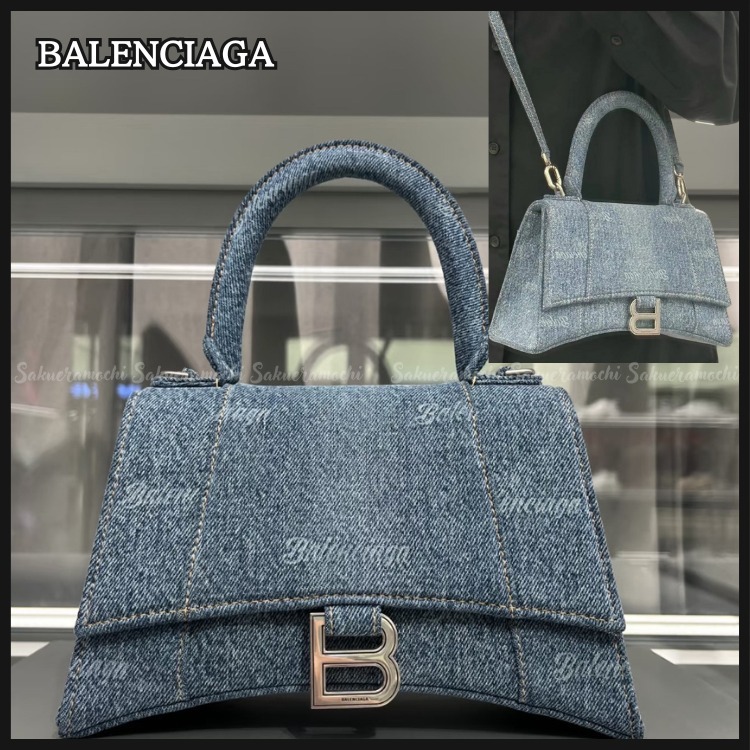 【BALENCIAGA】アワーグラス small ハンドbag デニム blueカラー