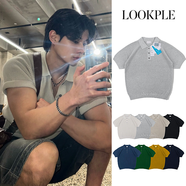 【LOOKPLE】Peanut Openwork Collar Short-Sleeve Knit ★L/XL