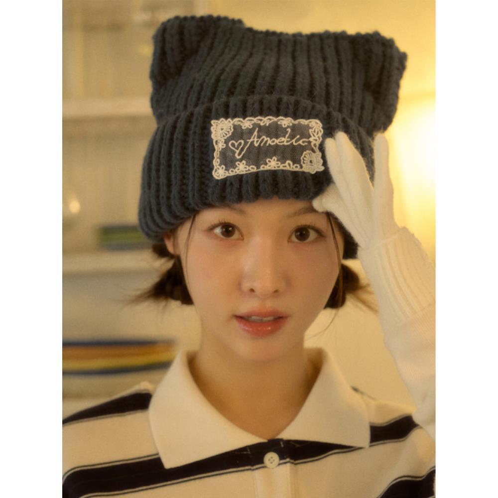 ●ANOETIC● MEOW KNIT BEANIE_NAVY