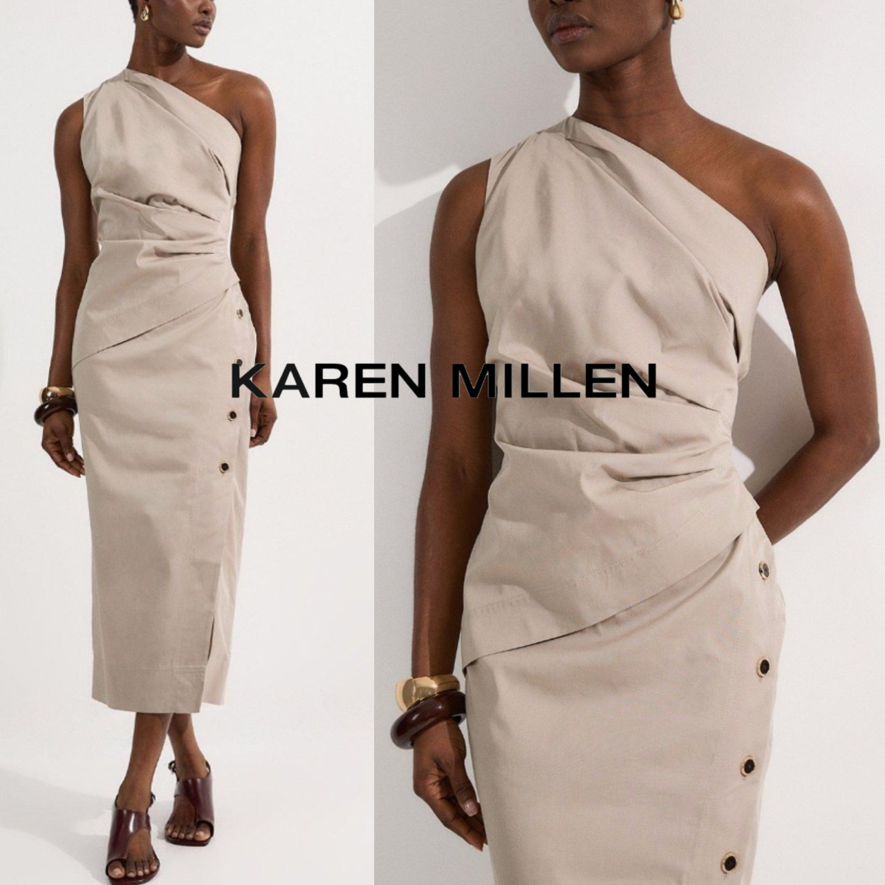 【KAREN MILLEN】プチポリッシュコットンドレープペンシルドレス