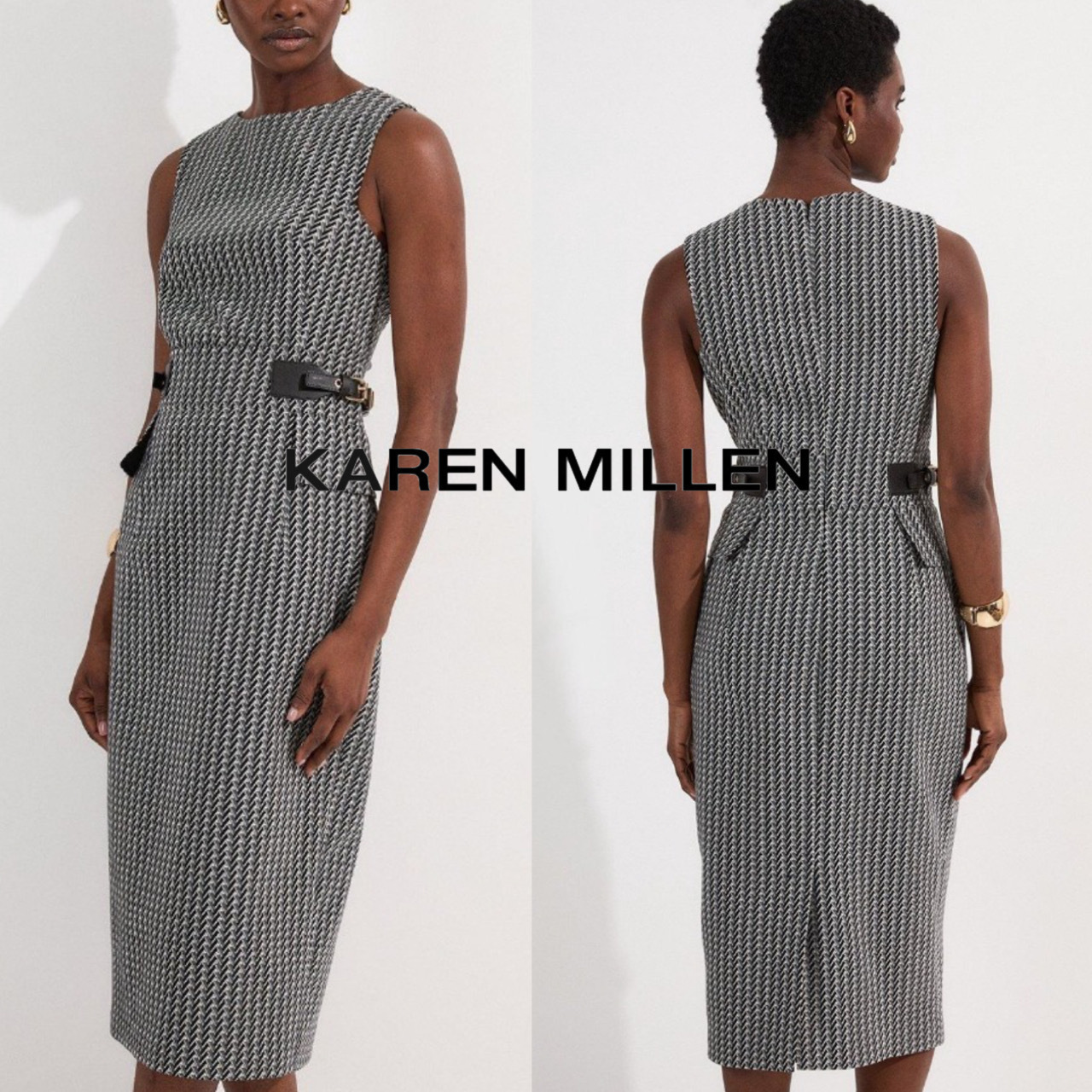 【KAREN MILLEN】プチジャカードタブウエストディテール ドレス