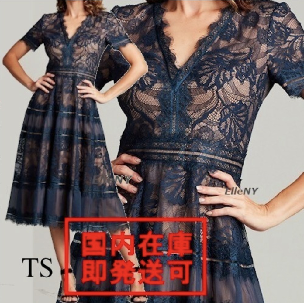 TADASHI SHOJI 総レース Vネック ミモレ ドレス ワンピース