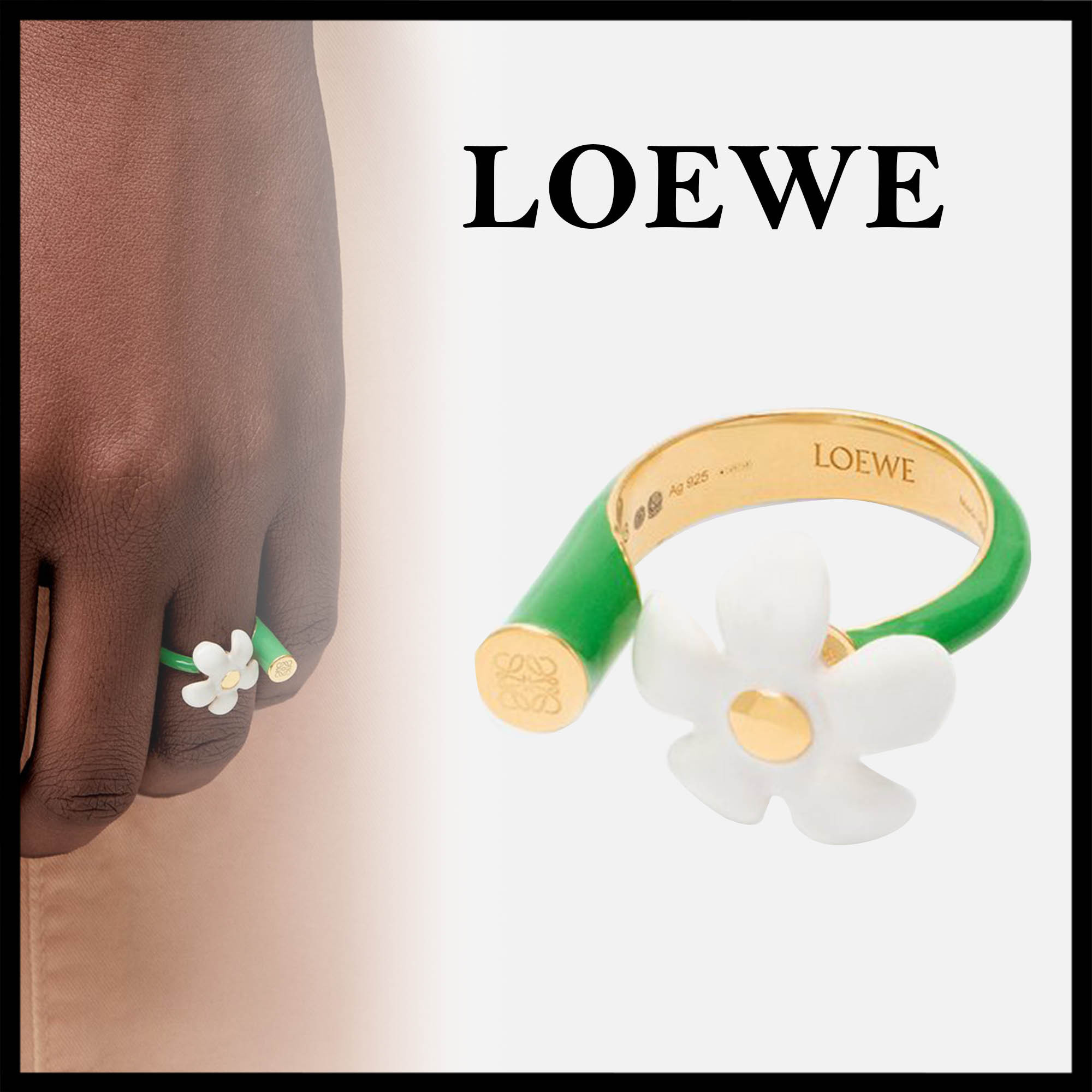 LOEWE直営店 スターリングシルバーのエナメルフロールリング