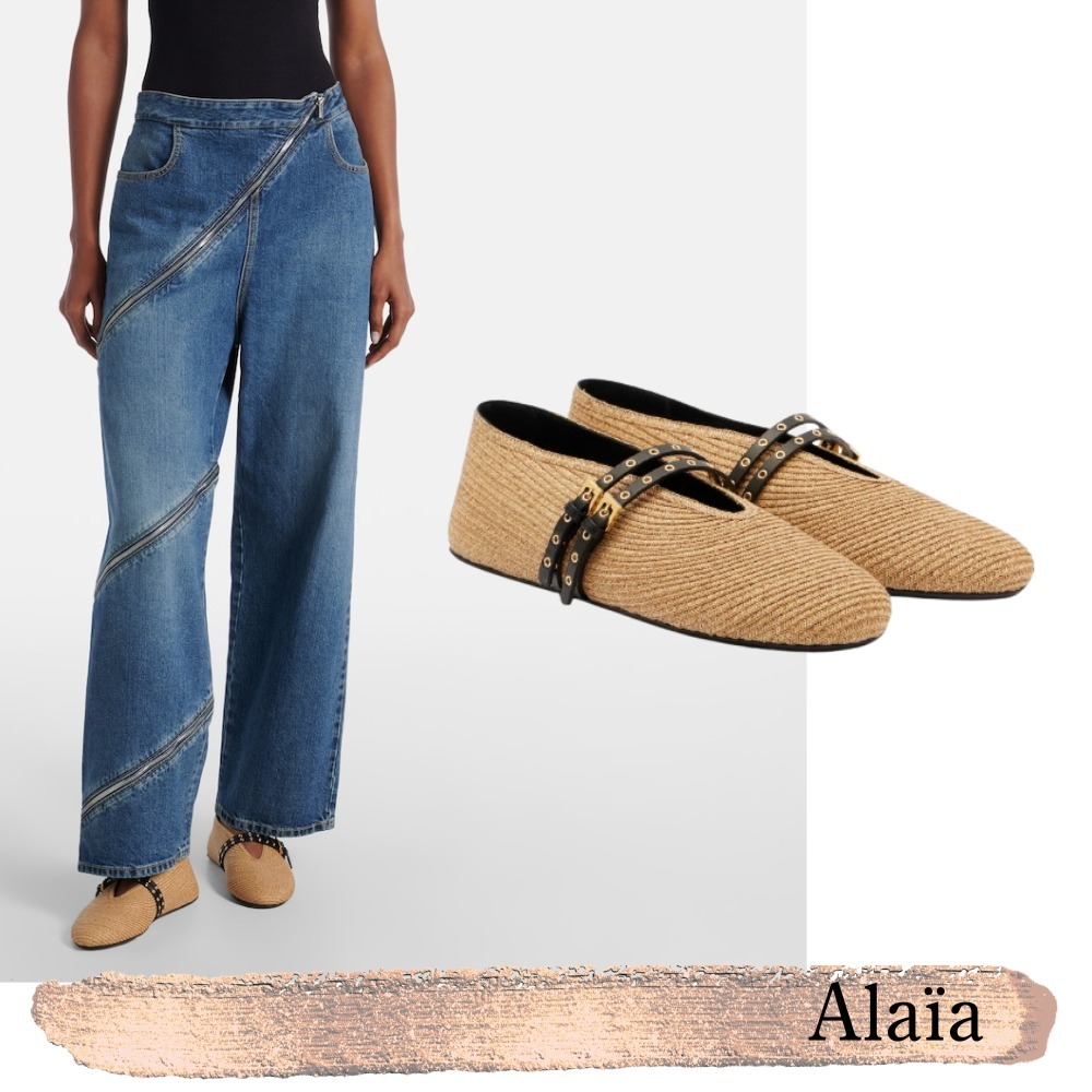 ALAIA☆関税込☆レザートリム ストローバレエフラット
