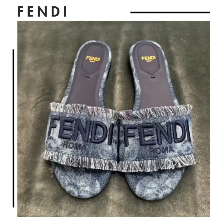 FENDI●サンシャイン フラットスライドサンダル／ブルーデニム